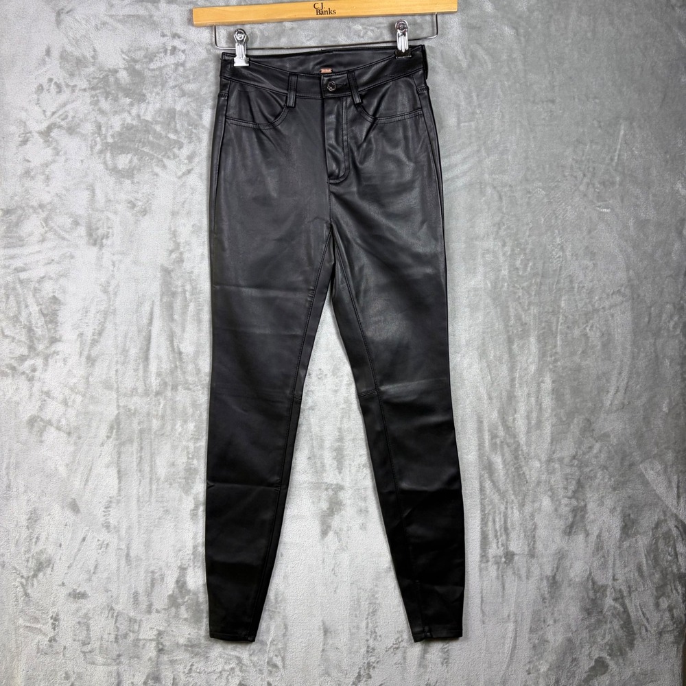 NWOT Free People Vegan Leather Skinny Pants Size 25 Black High Rise Faux Moto